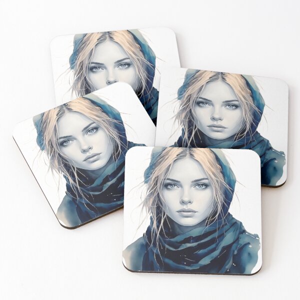 Item preview, Blue Scarf Ethereal Portrait - Artistic Watercolor Style designed and sold by ToxicInkArt.