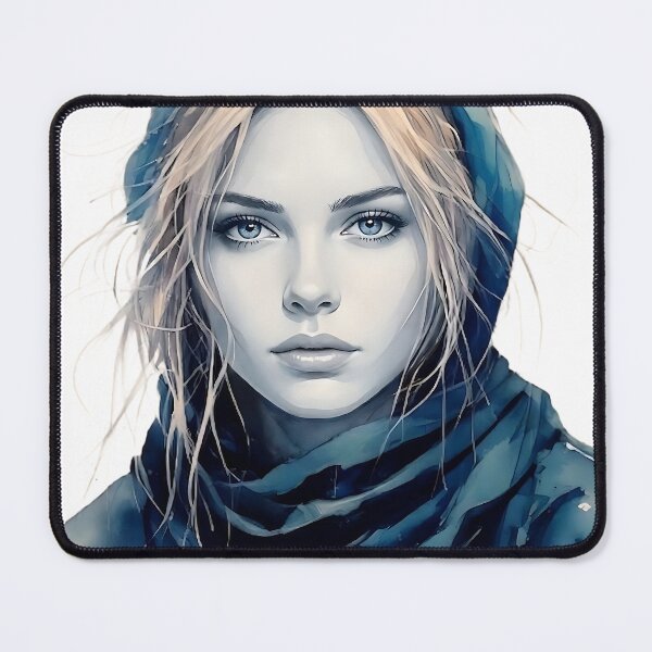 Item preview, Blue Scarf Ethereal Portrait - Artistic Watercolor Style designed and sold by ToxicInkArt.