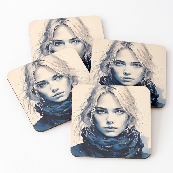 Item preview, Blue Scarf Ethereal Portrait - Artistic Watercolor Style designed and sold by ToxicInkArt.