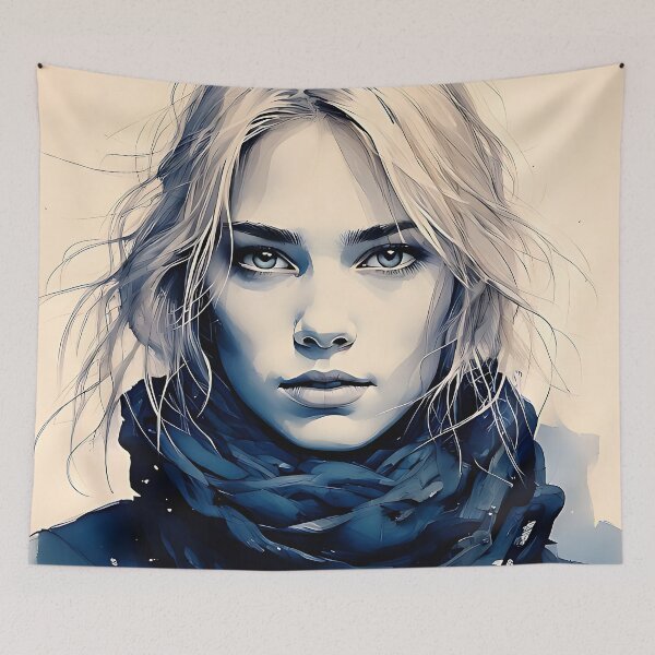 Item preview, Blue Scarf Ethereal Portrait - Artistic Watercolor Style designed and sold by ToxicInkArt.