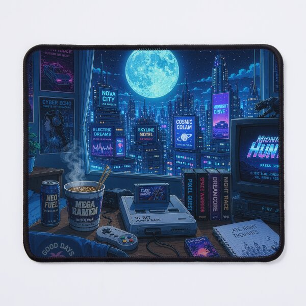 Item preview, Retro 90s Anime Lofi Bedroom Cyberpunk Neon City View designed and sold by ShiftAndShade.