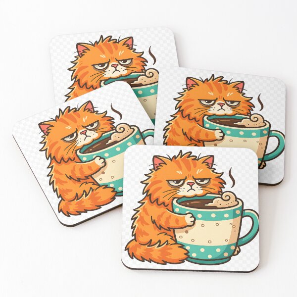 Item preview, Grumpy Cat Coffee Lover Cute Orange Cat Drinking Coffee designed and sold by Vexora Prints.