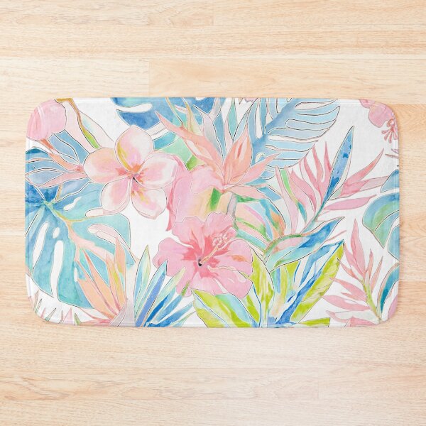 Item preview, Hawaiian Watercolor Floral n Foliage Pale Pink Blue designed and sold by PixDezines.
