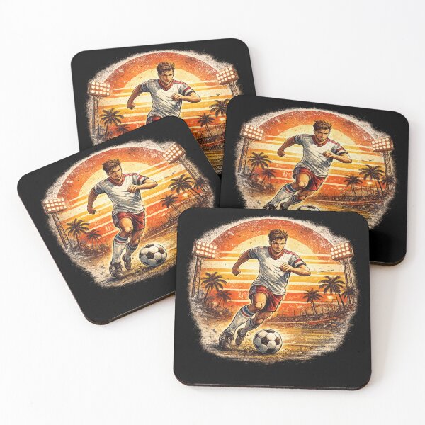 Item preview, Retro Soccer Player Dribbling Stadium Sunset – Vintage Comic Football Art | Soccer Player Gift designed and sold by irfanshikh.