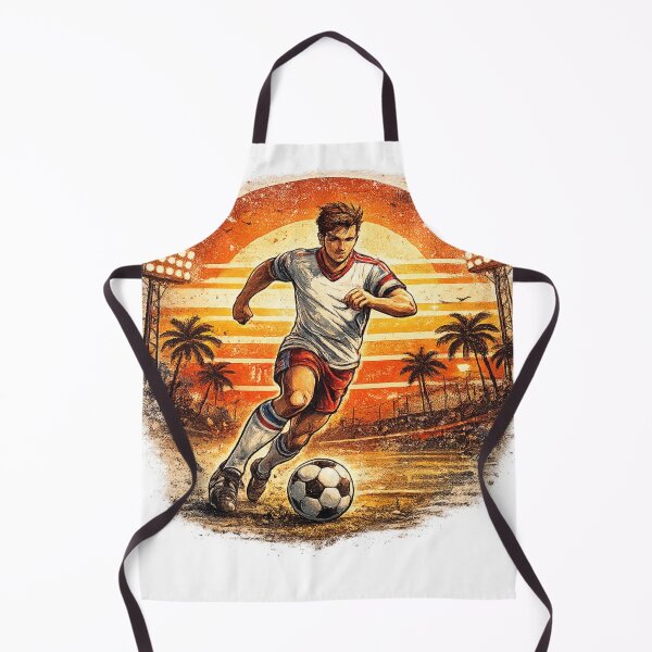 Artikelvorschau, Retro-Fußballspieler dribbelt im Stadion bei Sonnenuntergang – Vintage-Comic-Fußballkunst | Geschenk für Fußballfans entworfen und verkauft von irfanshikh.