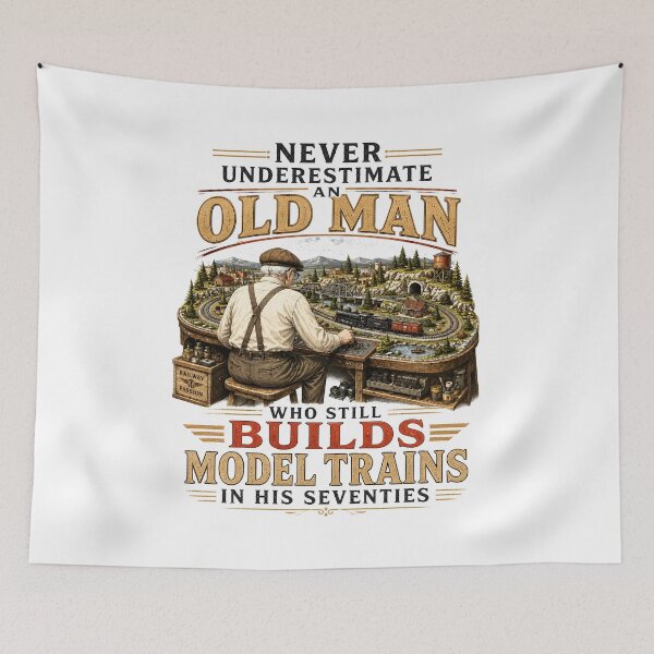 Item preview, Never Underestimate an Old Man Builds Model Trains Seventies designed and sold by zoes-ink.