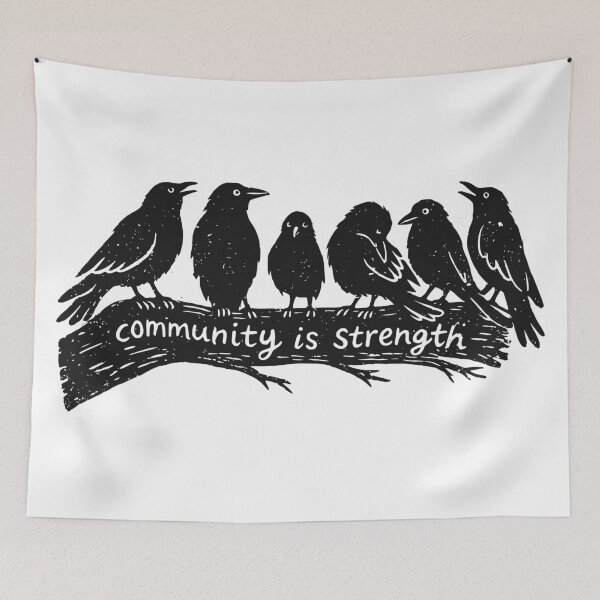 Item preview, Community is Strength Linocut Style Crows designed and sold by Hope & Riot.