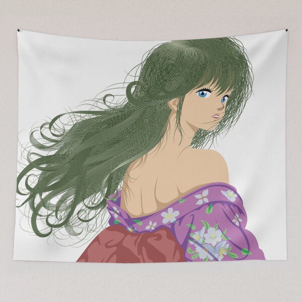 Item preview, Anime Girl Kimono Flowers Green Hair – Retro 80s Shōjo Yukata Vector Portrait designed and sold by Keltoi-art.