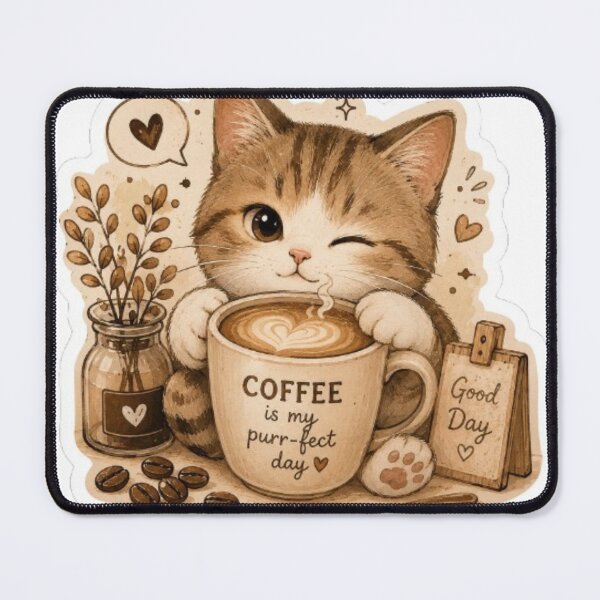 Item preview, Coffee Is My Purr-Fect Day Cat Sticker – Cute Winking Tabby Cat Latte Coffee Lover Kawaii Gift Sticker designed and sold by IconicDesignsXd.