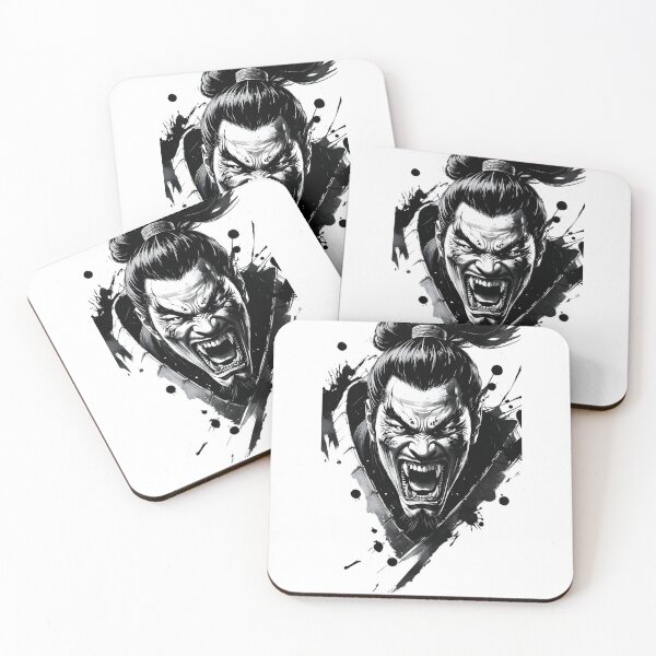 Item preview, Fierce Roaring Samurai Oni - Bold Black and White Warrior Graphic designed and sold by Structure-Blue.