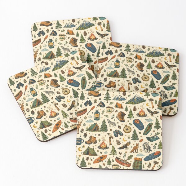Item preview, Retro Outdoors Wilderness Pattern – Campfire Pine Trees Bears designed and sold by OpenDreamArts.