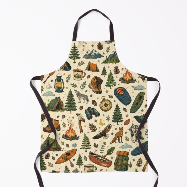 Item preview, Retro Outdoors Wilderness Pattern – Campfire Pine Trees Bears designed and sold by OpenDreamArts.