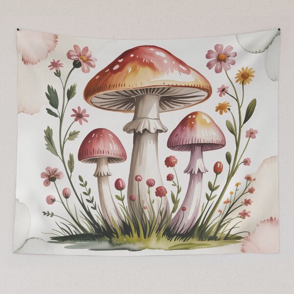 Item preview, Whimsical Mushroom & Wildflower Cluster – Cottagecore Watercolor Botanical Art designed and sold by Tamas Das.