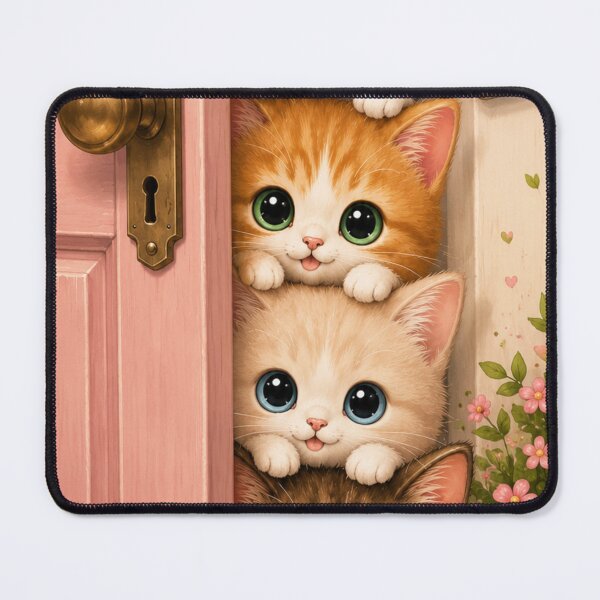 Item preview, Stacked Kittens Welcome iPhone Tough Case – Cute Kawaii Cats Pink Door Floral Big Eyes Phone Case Gift designed and sold by IconicDesignsXd.