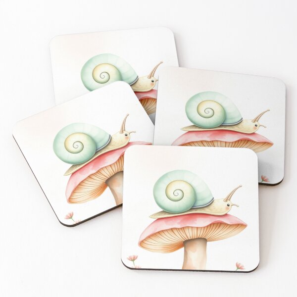 Item preview, Lovely Watercolor Snail on Giant Pink Mushroom designed and sold by Vida e Arte.