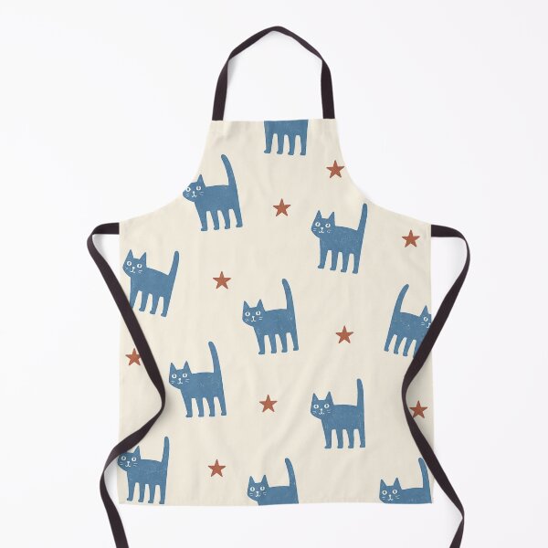 Item preview, Blue Cat Star Pattern Apron – Cute Retro Folk Art Cat Toss Pattern Kitchen Apron Cat Lover Gift Apron designed and sold by IconicDesignsXd.
