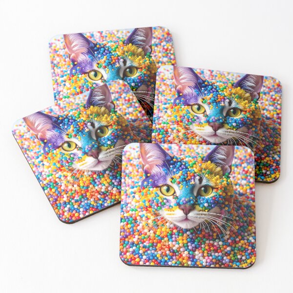 Item preview, Psychedelic Cat in Colorful Beads designed and sold by ToxicInkArt.