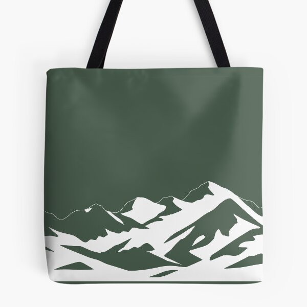 Item preview, Forest Green Mountain Silhouette Tote Bag Minimal Alpine Landscape Nature Line Art designed and sold by RafenStein.
