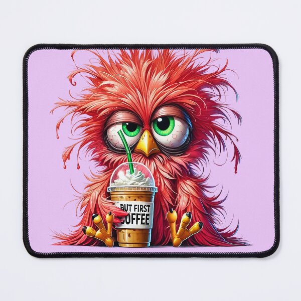 Item preview, Grumpy bird with coffee and text designed and sold by LoneAngel.