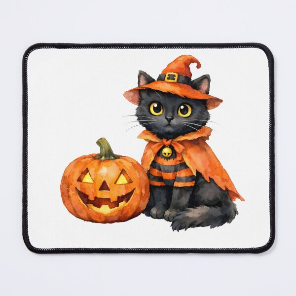 Item preview, Watercolor Halloween Black Cat and Jack-o-Lantern designed and sold by silviaol.