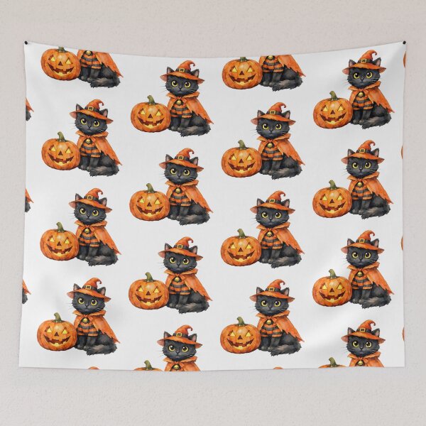 Item preview, Watercolor Halloween Black Cat and Jack-o-Lantern  designed and sold by silviaol.