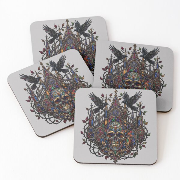 Item preview, Gothic Stained Glass Skull with Ravens designed and sold by David Mateo ArtWorks.