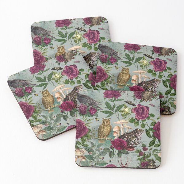 Item preview, Burgundy Flowers and Forest Nature Moody Goblincore Pattern - Teal  designed and sold by CanisArtStudio.