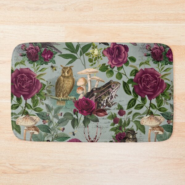 Item preview, Burgundy Flowers and Forest Nature Moody Goblincore Pattern - Teal  designed and sold by CanisArt.