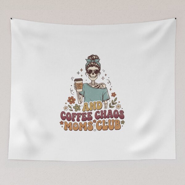 Item preview, Coffee Chaos Moms Club Retro Floral Skeleton Mom Design designed and sold by DariaOltes.
