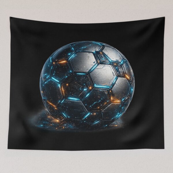Item preview, Neon Tech Futuristic Soccer Ball Blue Orange Glow – Sci Fi Football Art | Soccer Fan Gift designed and sold by irfanshikh.