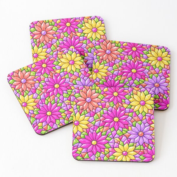 Item preview, Colorful Gem Floral Mosaic Pattern Stained Glass designed and sold by DjFreeq.