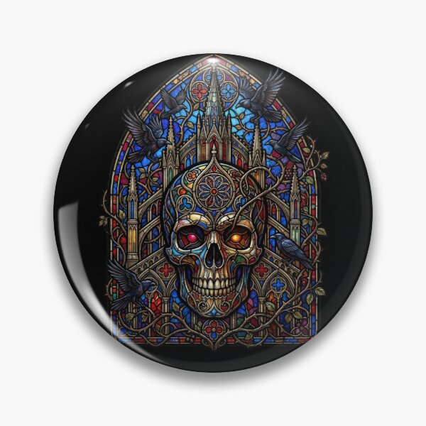 Item preview, Gothic Stained Glass Skull with Ravens designed and sold by David Mateo ArtWorks.