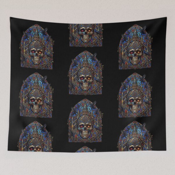 Item preview, Gothic Stained Glass Skull with Ravens designed and sold by David Mateo ArtWorks.