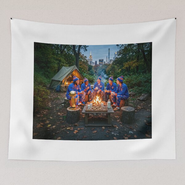 Item preview, Jalen Brunson Campfire With NY Knicks Super Fans designed and sold by Home Decor Art.