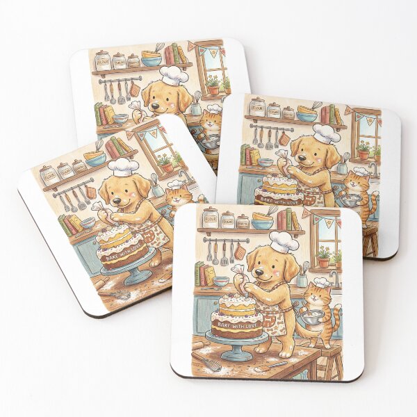 Item preview, Golden Retriever Chef and Cat Baking Cake - Bake with Love designed and sold by TaiwanMemory.