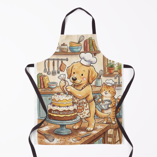 Item preview, Golden Retriever Chef and Cat Baking Cake - Bake with Love designed and sold by TaiwanMemory.