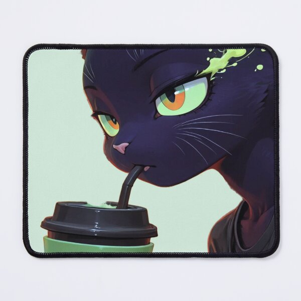 Item preview, Anime Black Cat Drinking Matcha Iced Coffee - I Love Coffee Mix designed and sold by BLUESKY11a.