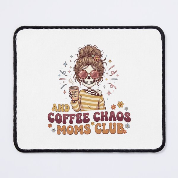 Item preview, Retro Skeleton Mom with Coffee and Chaos Floral Illustration designed and sold by DariaOltes.