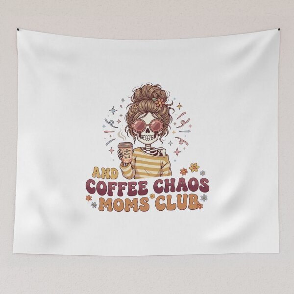 Item preview, Retro Skeleton Mom with Coffee and Chaos Floral Illustration designed and sold by DariaOltes.