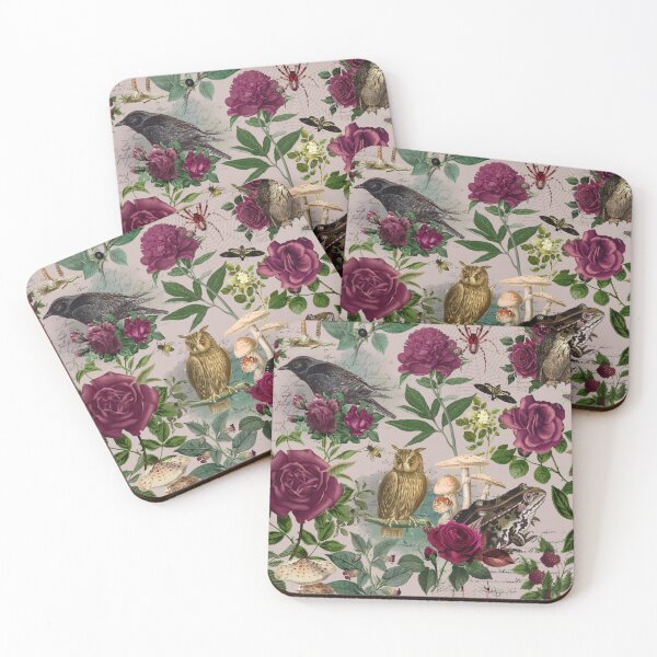Item preview, Burgundy Flowers and Forest Creatures Moody Goblincore Pattern - Mauve designed and sold by CanisArtStudio.