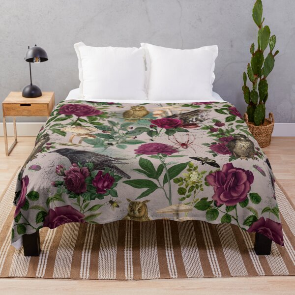 Item preview, Burgundy Flowers and Forest Creatures Moody Goblincore Pattern - Mauve designed and sold by CanisArt.