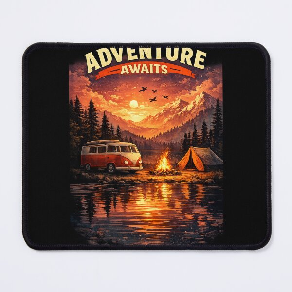 Item preview, Adventure Awaits - Vintage Camping Sunset Van Life designed and sold by Shiv-Shop9494.