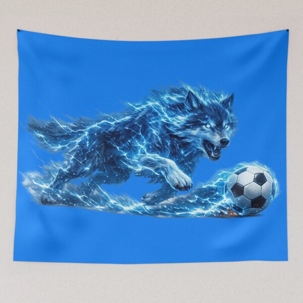 Item preview, Electric Blue Lightning Wolf Soccer Ball – Fierce Fantasy Football Art | Soccer Fan Gift designed and sold by irfanshikh.