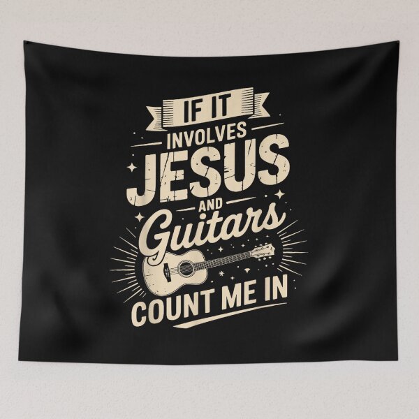 Item preview, Vintage Distressed If It Involves Jesus And Guitars Count Me In Christian Musician Gift designed and sold by DangeRilanman.