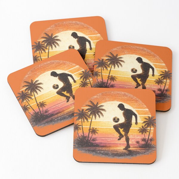 Item preview, Soccer Player Silhouette Sunset Palm Trees – Retro Vintage Football Art | Soccer Lover Gift designed and sold by irfanshikh.