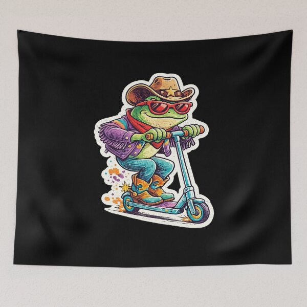 Item preview, Retro Cowboy Frog Riding Scooter Funny Vintage Sticker . designed and sold by  TrendForge.