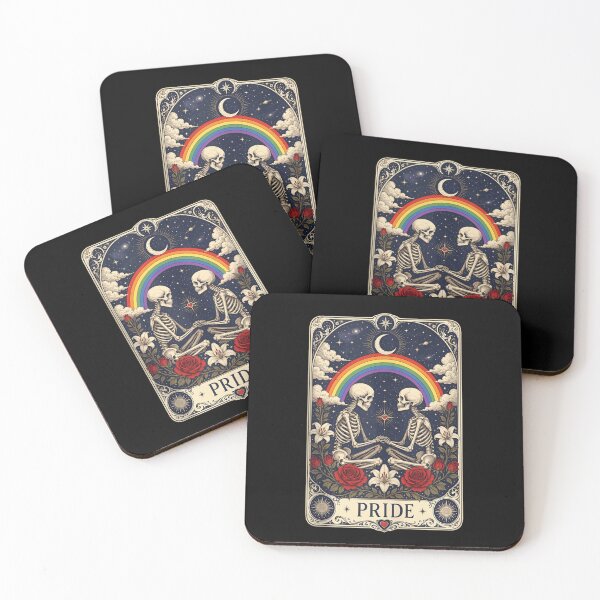 Item preview, Aesthetic Pride Skeleton Lovers Rainbow Tarot Card Mystical Celestial Occult Art Print designed and sold by MauriLifton.