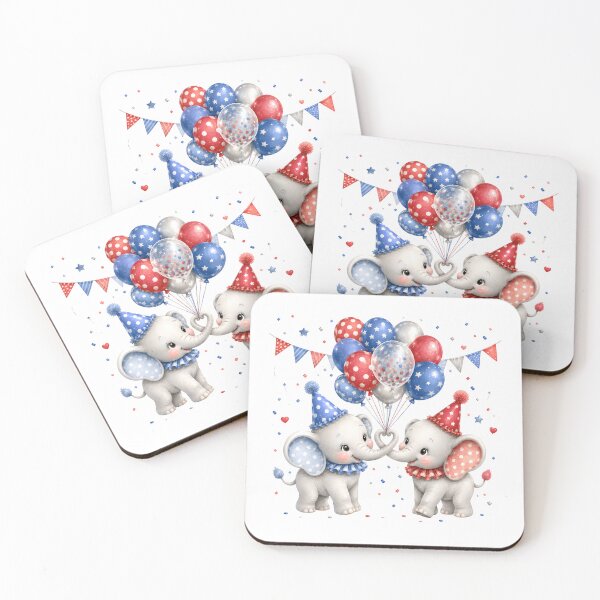 Item preview, Red Bull Inspired Two Cute Elephants Birthday Invitation Blue Red Balloons designed and sold by Celebrate & Sparkle.