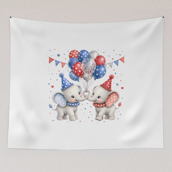 Item preview, Red Bull Inspired Two Cute Elephants Birthday Invitation Blue Red Balloons designed and sold by Celebrate & Sparkle.