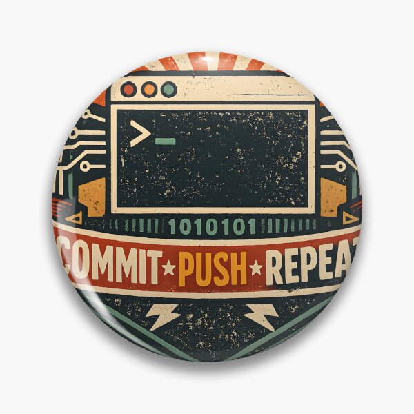 Item preview, COMMIT • PUSH • REPEAT – Retro Developer Badge with Coding Error Terminal Design designed and sold by PenchalaPrabhas.